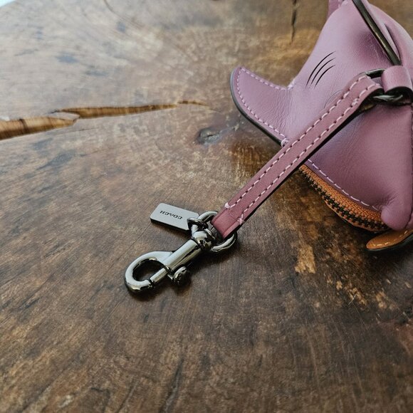 NWT COACH Sharky Coin Case Mini Leather Dark Primrose - Picture 4 of 13